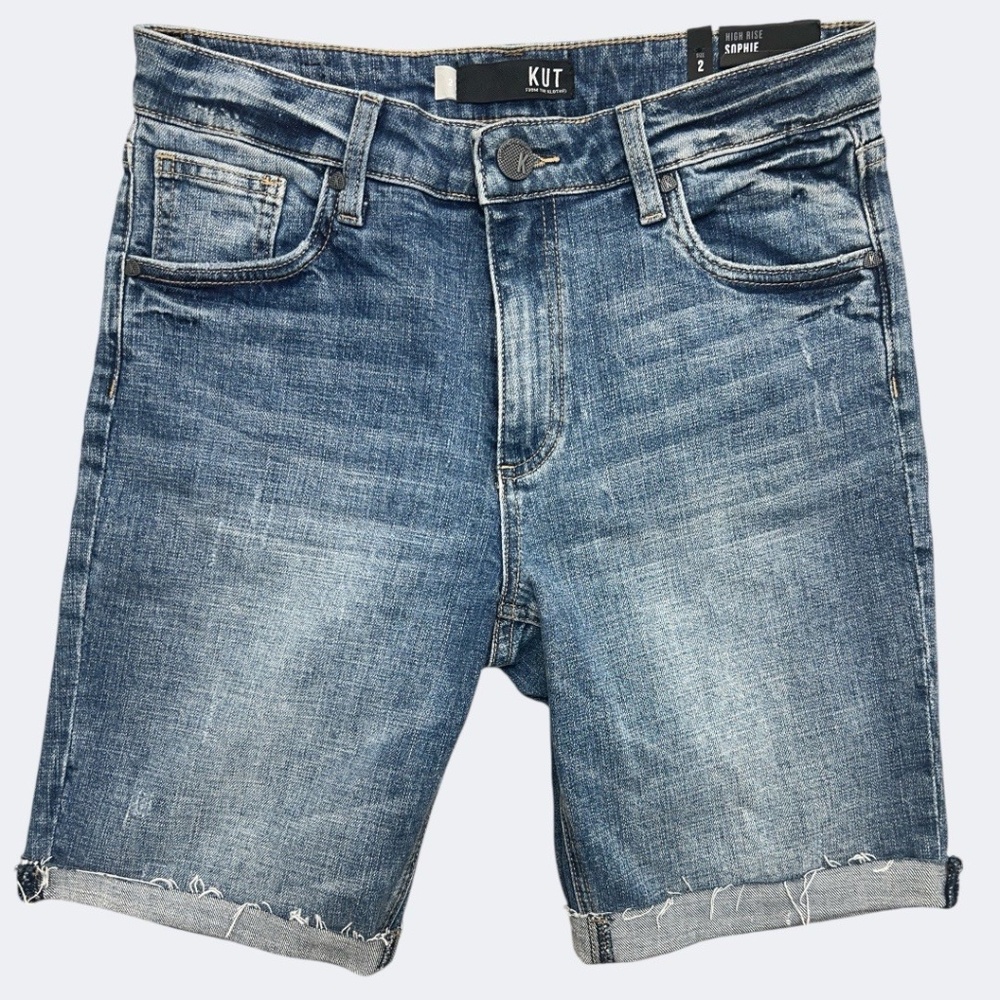 KUT from the Kloth Shorts 2 Blue High Rise Sophie Bermuda Denim Mild Distressing